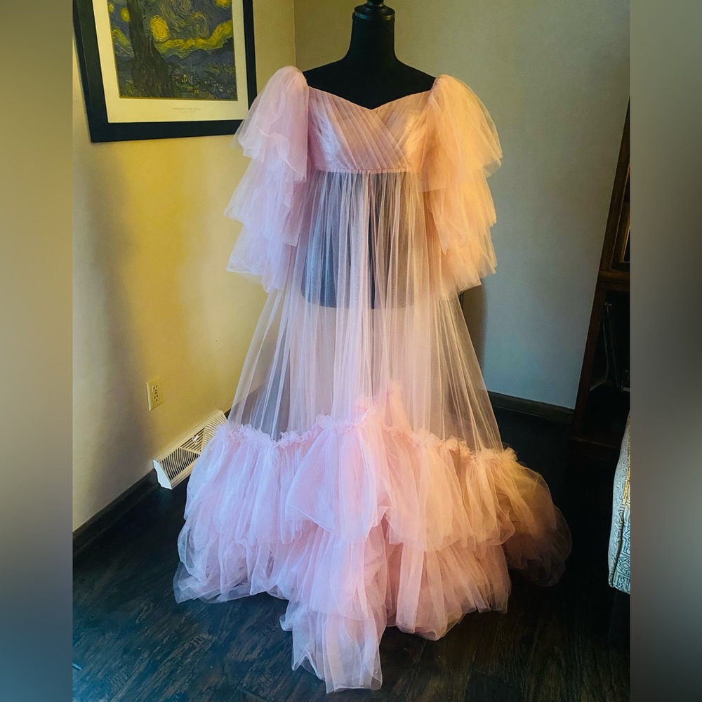 Maternity Dress for Sweetheart Tulle Robe Off Shoulder Dressing Gown. - Picture 7 of 15